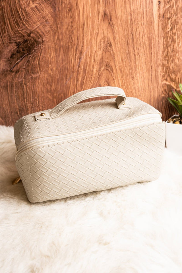 NGIL Morning Ready Woven Cream Medium Expandable Cosmetic Bag - Wholesale Accessory Market