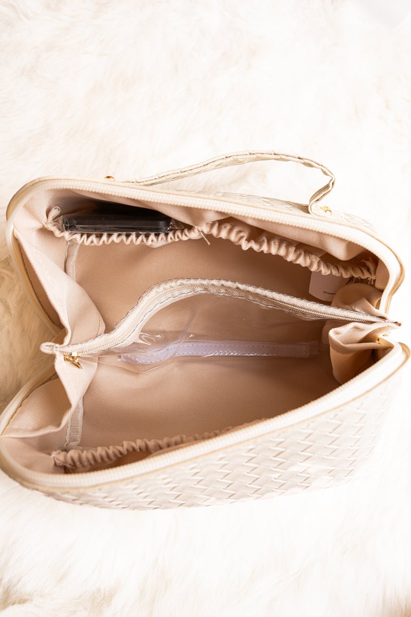 NGIL Morning Ready Woven Cream Medium Expandable Cosmetic Bag - Wholesale Accessory Market