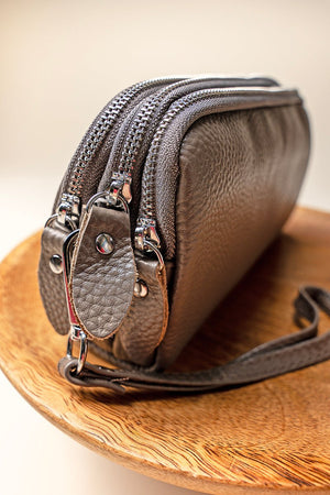 NGIL Gray Genuine Leather Triple Zip Wristlet - Wholesale Accessory Market