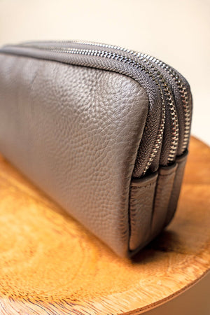 NGIL Gray Genuine Leather Triple Zip Wristlet - Wholesale Accessory Market