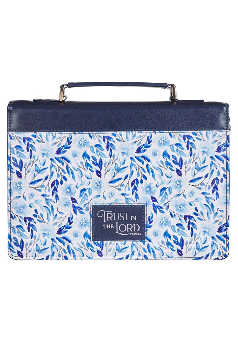 Trust in the Lord Blue Botany Faux Leather Large Bible Cover - Wholesale Accessory Market