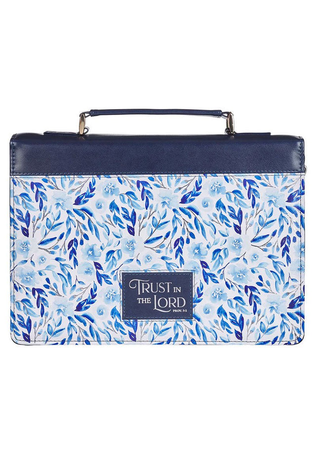 Trust in the Lord Blue Botany Faux Leather Large Bible Cover - Wholesale Accessory Market