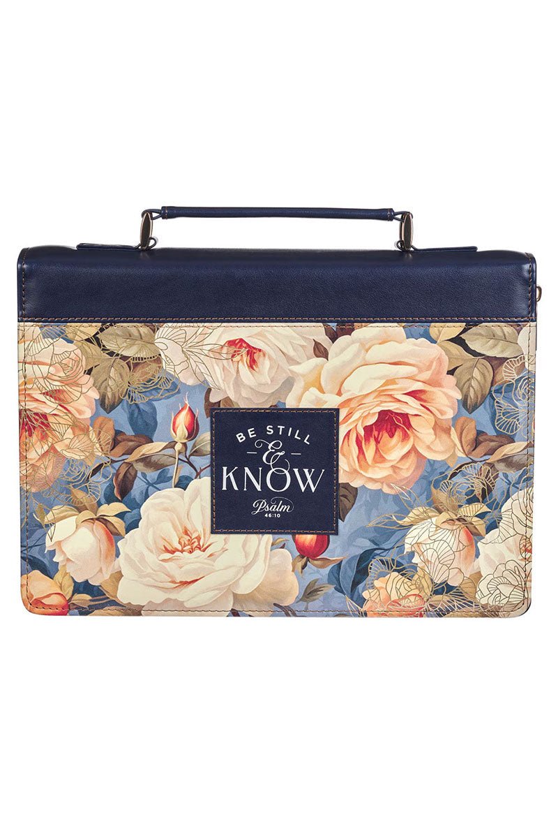 Be Still Serene Roses Blue Faux Leather Large Bible Cover - Wholesale Accessory Market