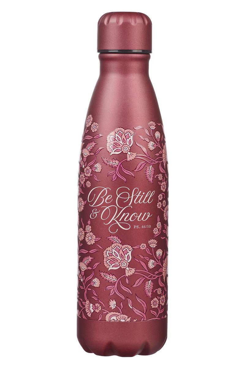 Be Still Metallic Raisin Plum Floral 17oz Stainless Steel Water Bottle - Wholesale Accessory Market