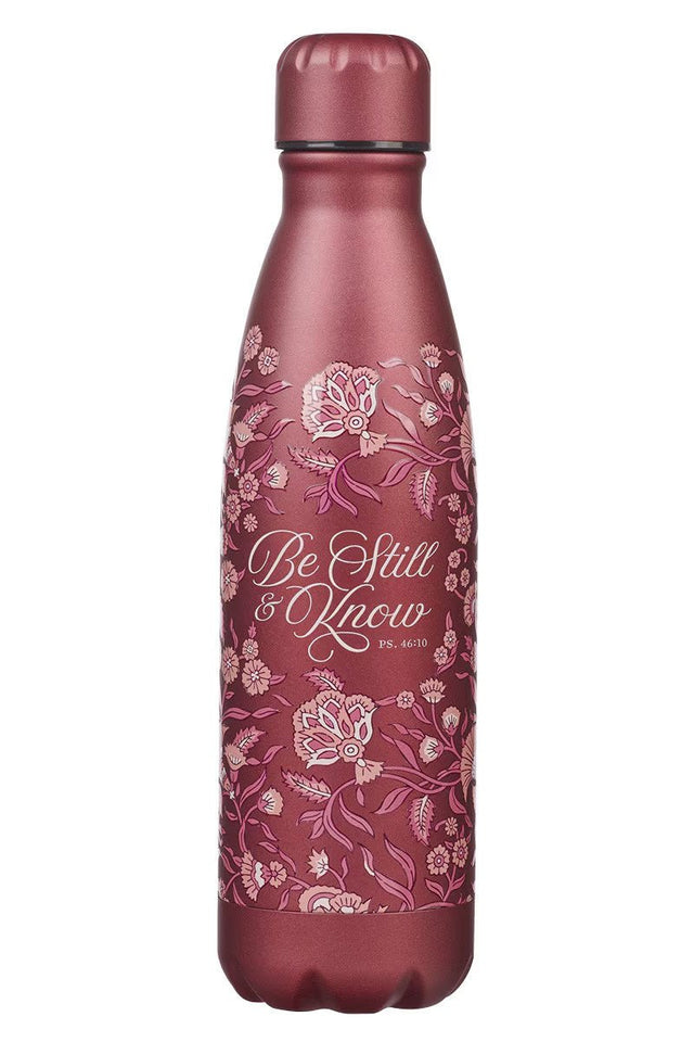 Be Still Metallic Raisin Plum Floral 17oz Stainless Steel Water Bottle - Wholesale Accessory Market