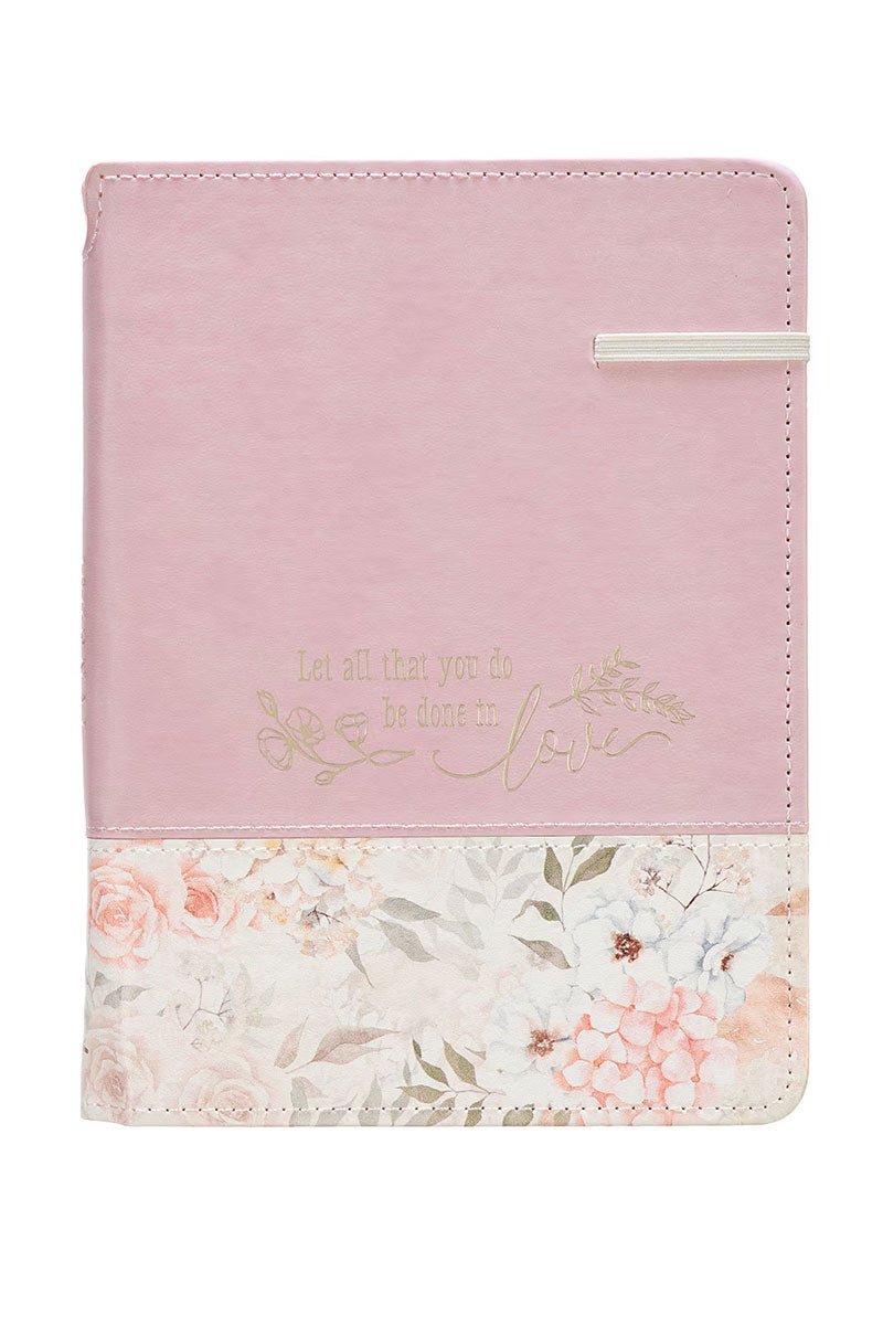 Done in Love Pink Floral Faux Leather Journal with Pen Holder - Wholesale Accessory Market