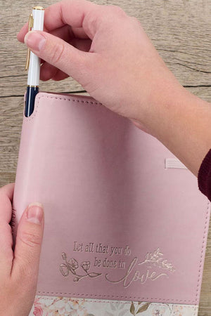 Done in Love Pink Floral Faux Leather Journal with Pen Holder - Wholesale Accessory Market