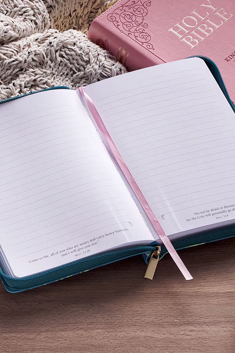 Love the Lord Teal Floral Faux Leather Zippered Journal - Wholesale Accessory Market