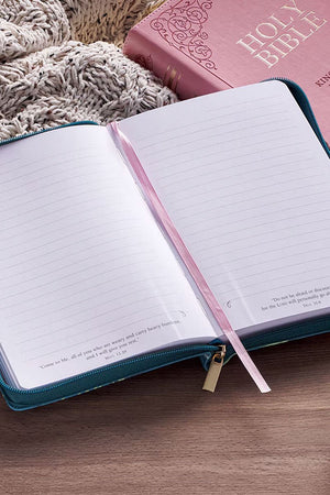 Love the Lord Teal Floral Faux Leather Zippered Journal - Wholesale Accessory Market