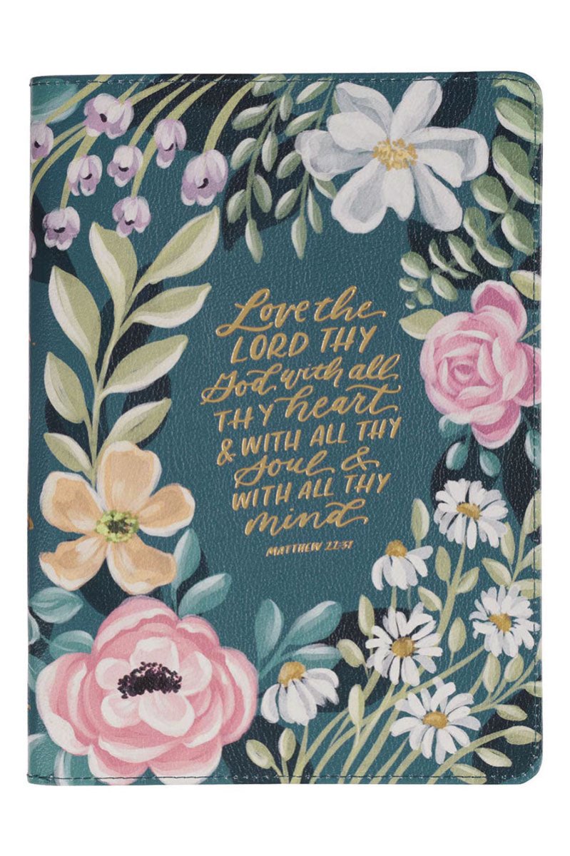 Love the Lord Teal Floral Faux Leather Zippered Journal - Wholesale Accessory Market