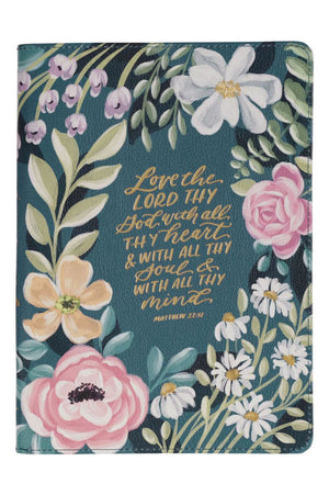 Love the Lord Teal Floral Faux Leather Zippered Journal - Wholesale Accessory Market