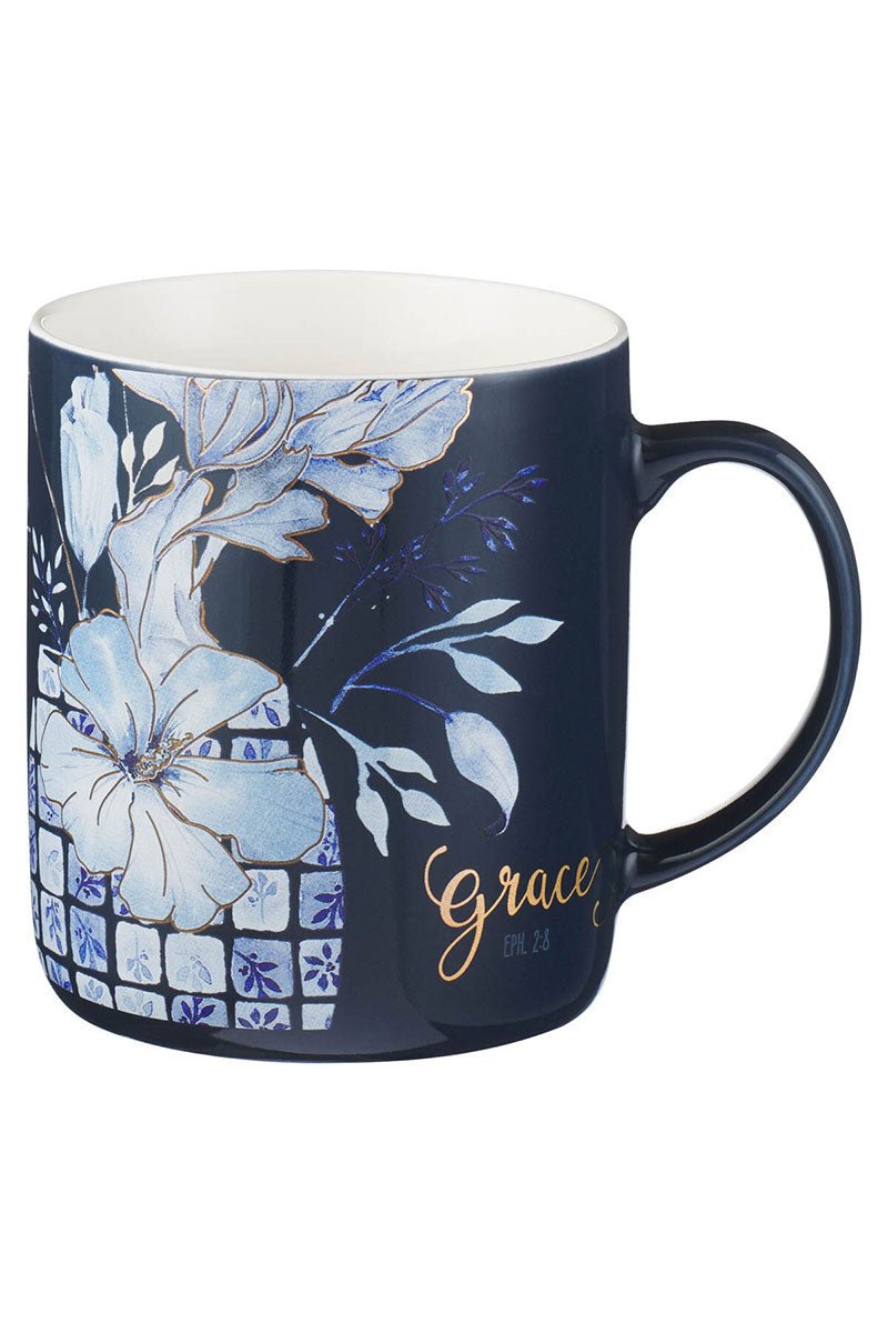 Blue Floral Tile Ceramic 4 Piece Mug Set - Wholesale Accessory Market