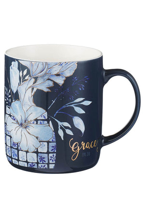Blue Floral Tile Ceramic 4 Piece Mug Set - Wholesale Accessory Market