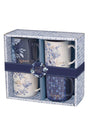 Blue Floral Tile Ceramic 4 Piece Mug Set - Wholesale Accessory Market