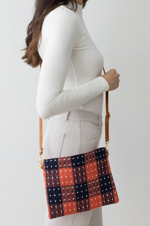 Be Clever Campfire Check Crossbody Clutch, Orange - Wholesale Accessory Market