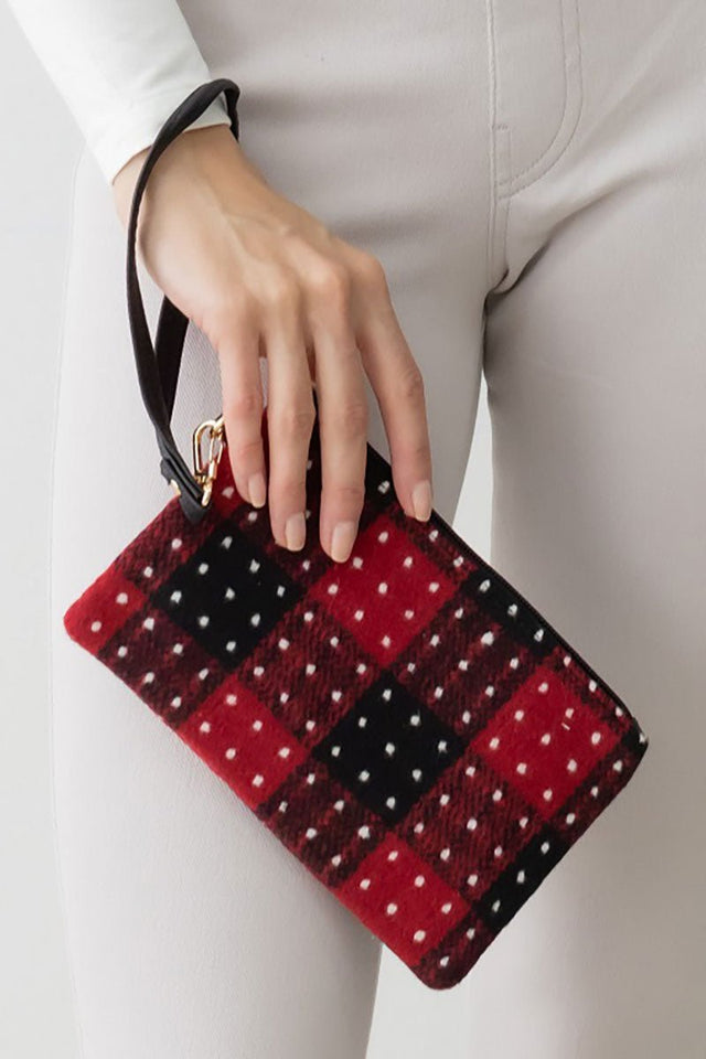 Be Clever Campfire Check Wristlet Pouch, Red - Wholesale Accessory Market