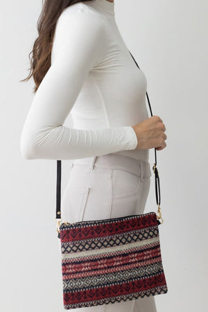 Be Clever Nordic Winter Crossbody Clutch, Burgundy - Wholesale Accessory Market