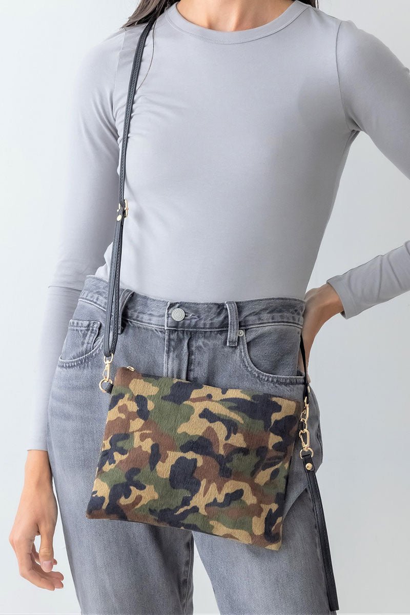 Be Clever Urban Camo Crossbody Clutch, Olive - Wholesale Accessory Market