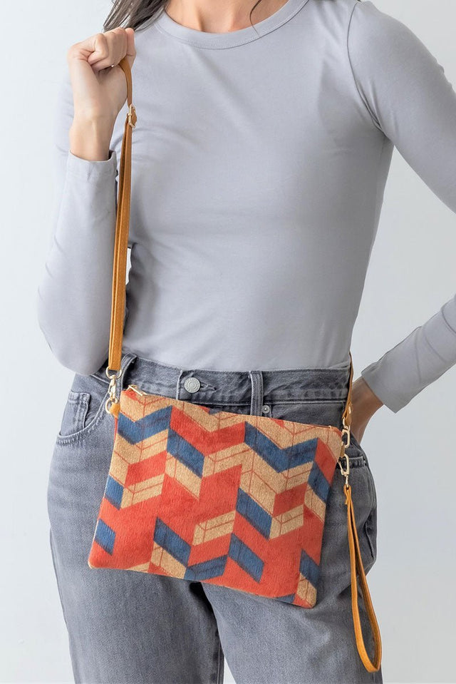 Be Clever Summit Stripe Crossbody Clutch, Brown - Wholesale Accessory Market