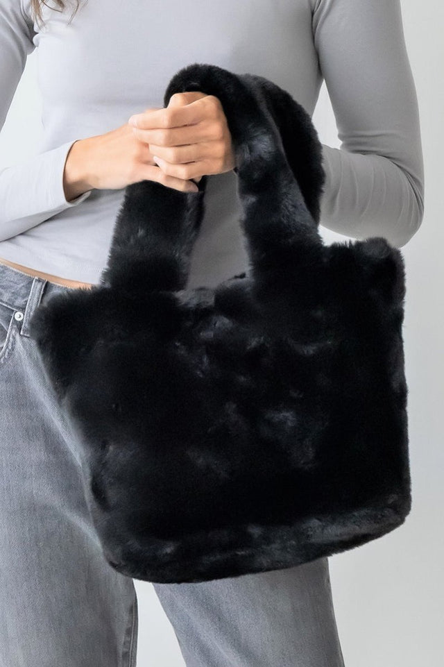 Be Clever Cozy Intentions Black Faux Fur Tote Bag - Wholesale Accessory Market