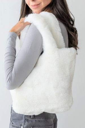 Be Clever Cozy Intentions Ivory Faux Fur Tote Bag - Wholesale Accessory Market