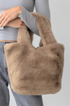 Be Clever Cozy Intentions Taupe Faux Fur Tote Bag - Wholesale Accessory Market