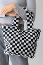 Be Clever Cabin Check Black Faux Fur Tote Bag - Wholesale Accessory Market