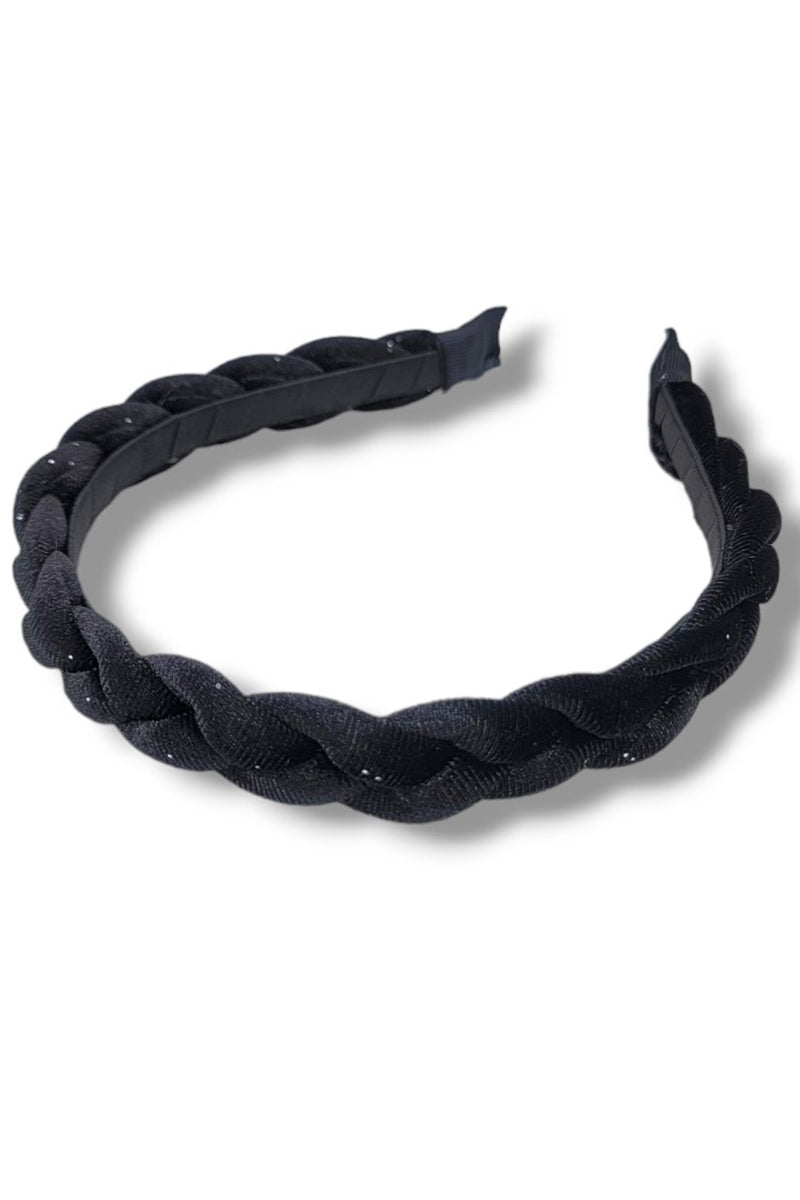 Be Clever Soiree Season Braided Sparkle Velvet Headband, Black - Wholesale Accessory Market