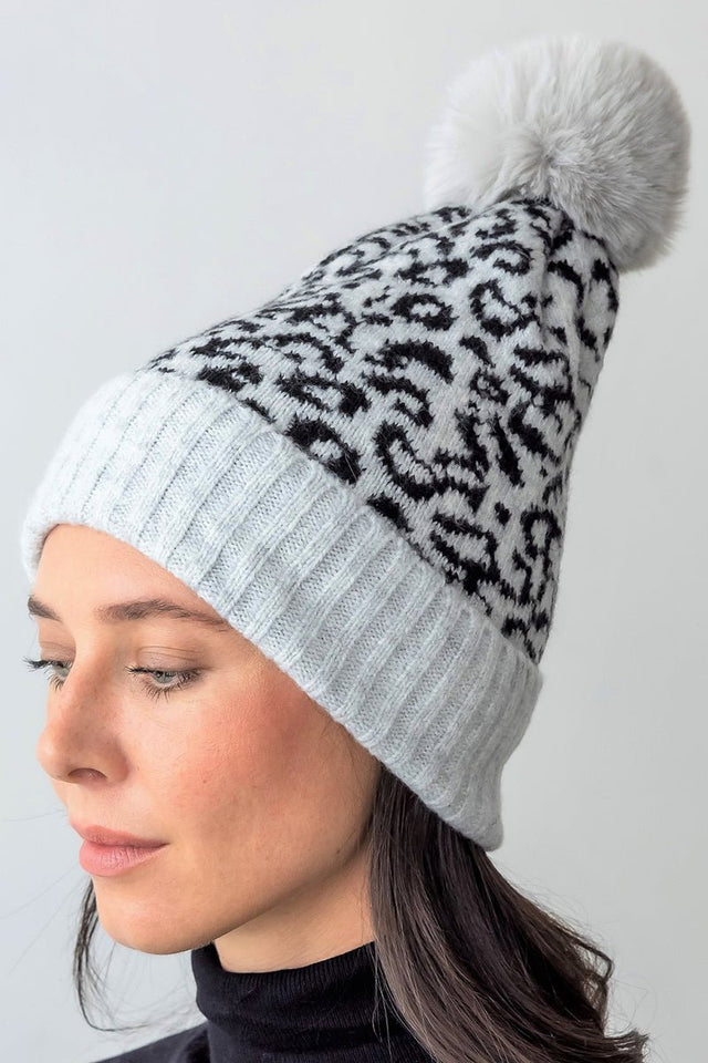 Be Clever Catskills Skiing Pom Pom Beanie, Gray - Wholesale Accessory Market