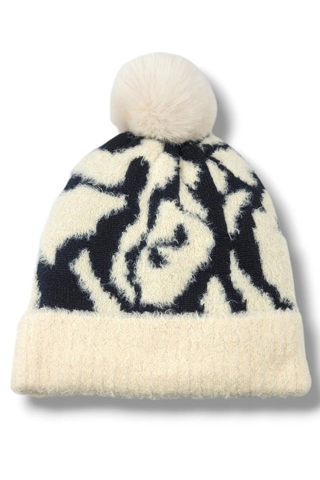 Be Clever Roaring Fire Pom Pom Beanie, Ivory - Wholesale Accessory Market
