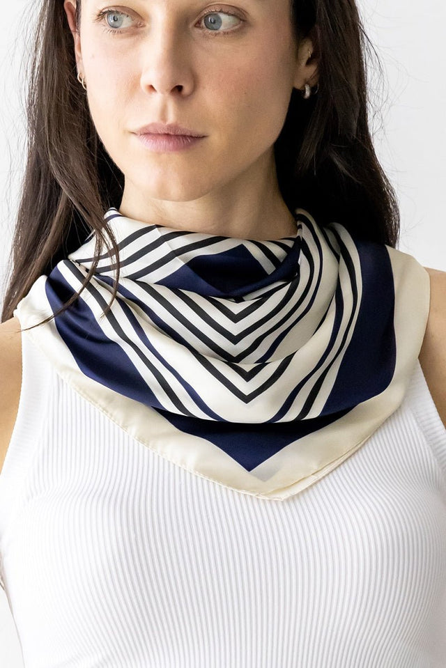 Be Clever Front And Center Square Satin Scarf, Navy - Wholesale Accessory Market