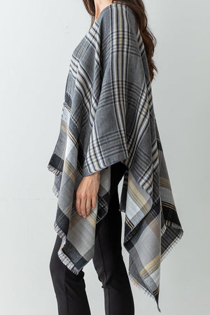 Be Clever Polar Plaid Ruana, Black - Wholesale Accessory Market