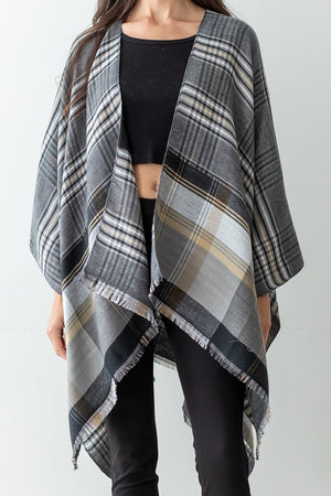 Be Clever Polar Plaid Ruana, Black - Wholesale Accessory Market