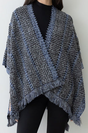 Be Clever Adobe Horizon Crochet Ruana, Black - Wholesale Accessory Market