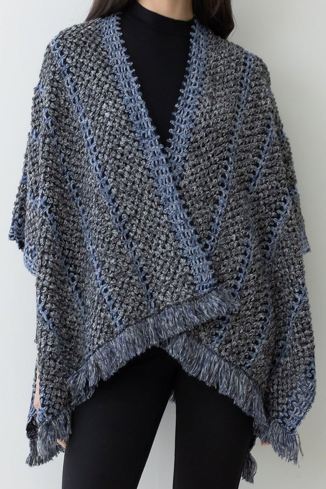 Be Clever Adobe Horizon Crochet Ruana, Black - Wholesale Accessory Market