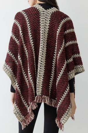 Be Clever Adobe Horizon Crochet Ruana, Red - Wholesale Accessory Market