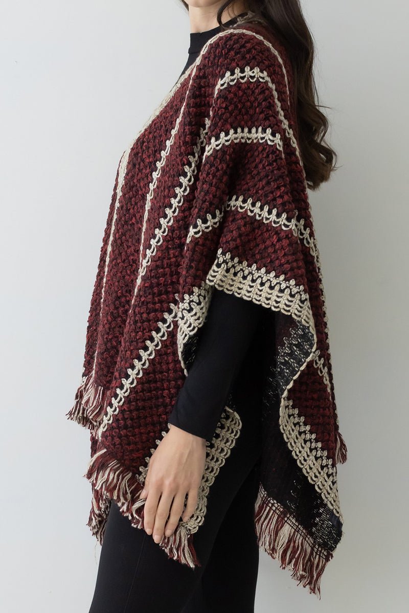 Be Clever Adobe Horizon Crochet Ruana, Red - Wholesale Accessory Market