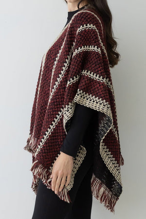 Be Clever Adobe Horizon Crochet Ruana, Red - Wholesale Accessory Market