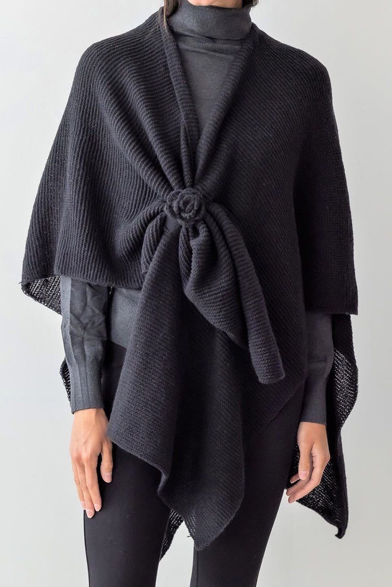 Be Clever Falling For Winter Ruana, Black - Wholesale Accessory Market