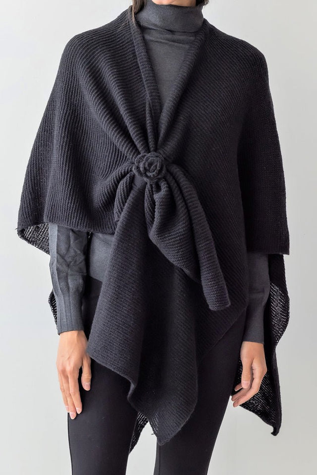 Be Clever Falling For Winter Ruana, Black - Wholesale Accessory Market
