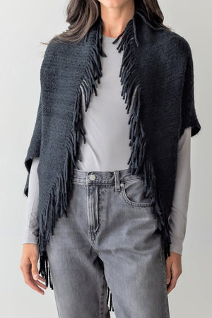 Be Clever Frost & Found Tassel Shrug, Black - Wholesale Accessory Market