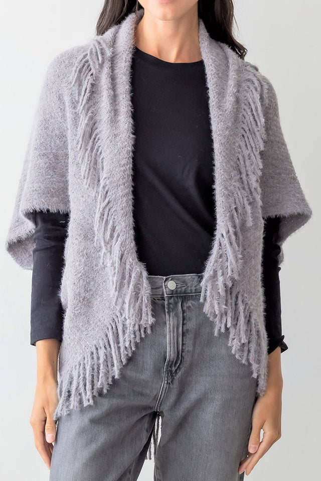 Be Clever Frost & Found Tassel Shrug, Gray - Wholesale Accessory Market