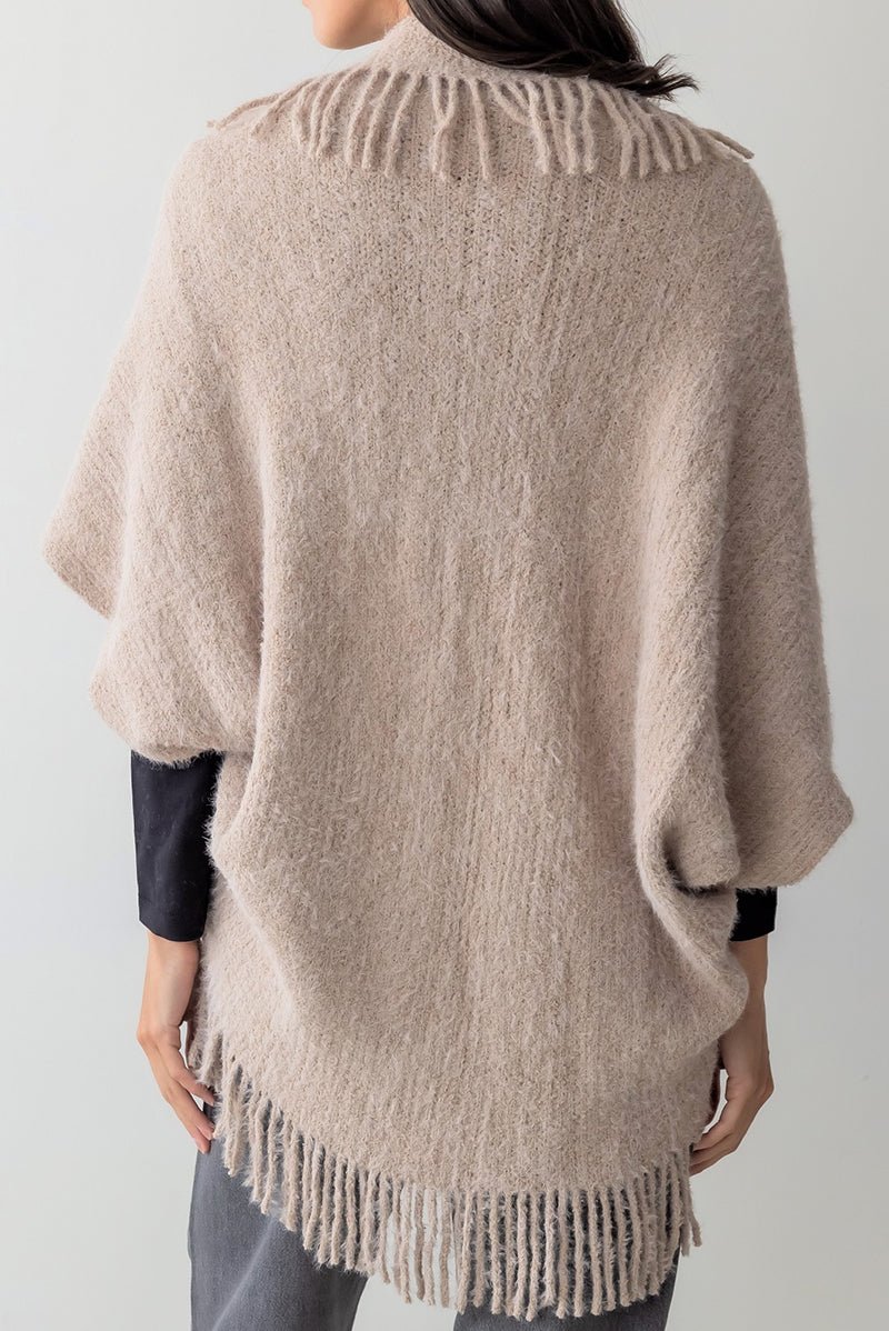 Be Clever Frost & Found Tassel Shrug, Taupe - Wholesale Accessory Market