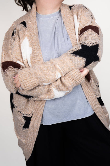 Be Clever Frosty Star Beige Knit Cardigan - Wholesale Accessory Market
