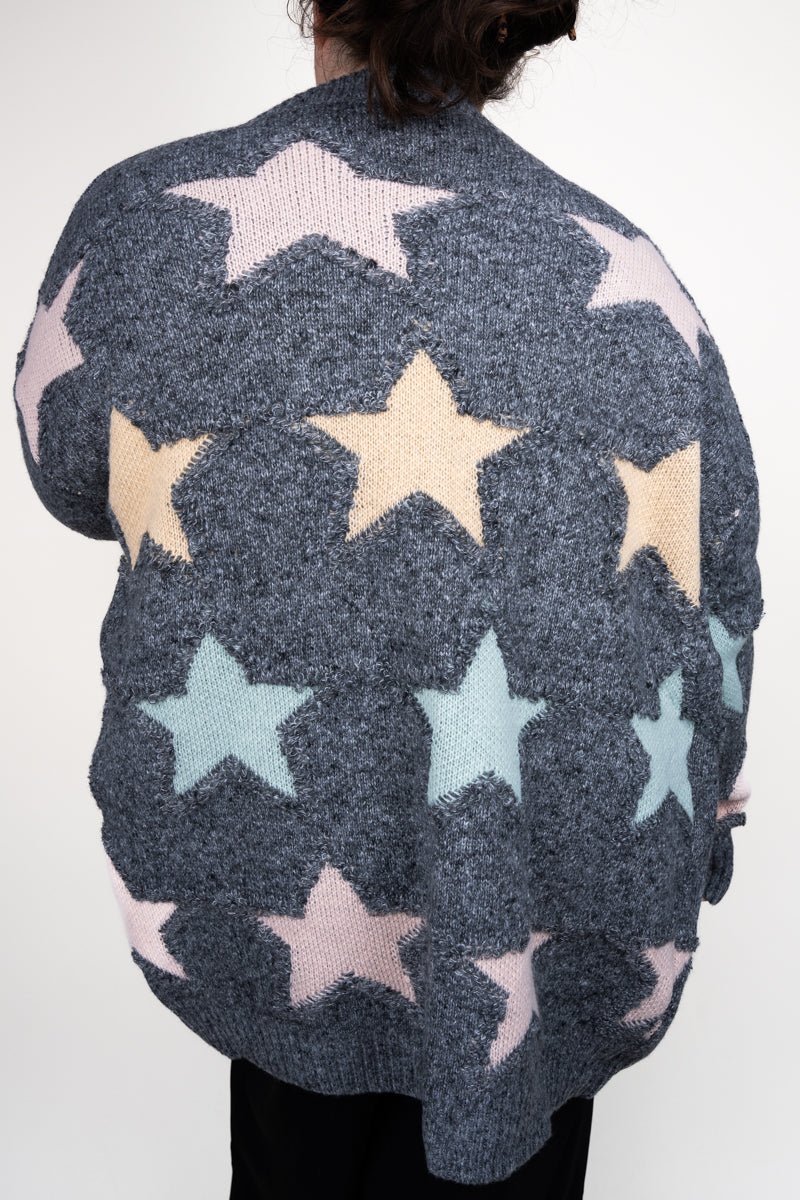 Be Clever Frosty Star Charcoal Gray Knit Cardigan - Wholesale Accessory Market