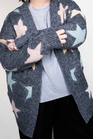 Be Clever Frosty Star Charcoal Gray Knit Cardigan - Wholesale Accessory Market