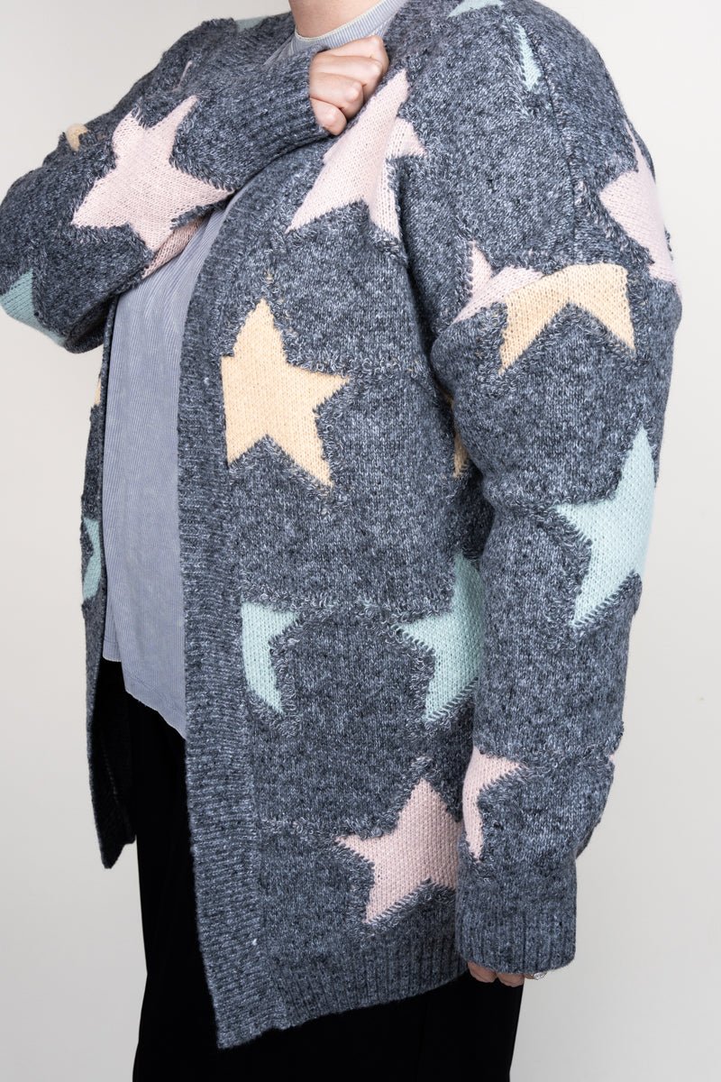 Be Clever Frosty Star Charcoal Gray Knit Cardigan - Wholesale Accessory Market