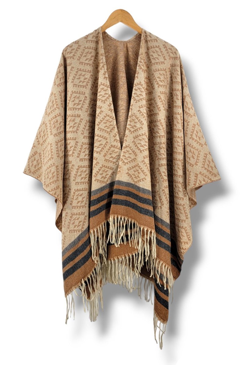 Be Clever Terra Mesa Ruana, Beige - Wholesale Accessory Market