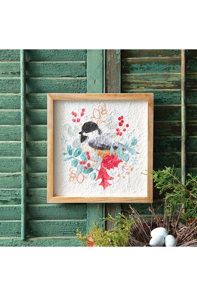 11 x 11 Holiday Chickadee Framed Art - Wholesale Accessory Market