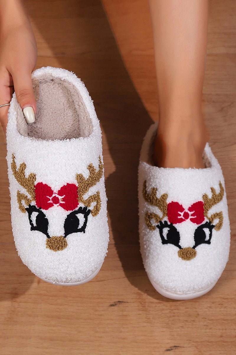 Cute Reindeer White Plush Slippers - Wholesale Accessory Market
